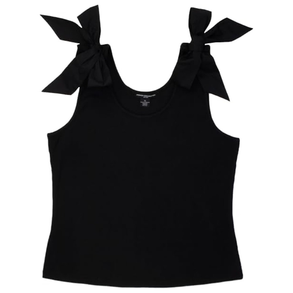 French Connection Bow Tank Top Womens Small Black Ribbed Knit Sleeveless Chic